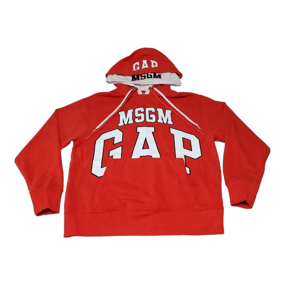 Gap X MSGM X GQ Double Hooded Sweatshirt Red & White Men's Size Small Collab